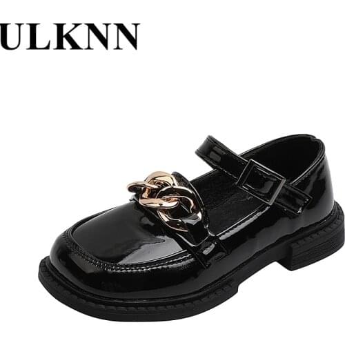 ULKNN Kids Mary Jane Shoes For Girls White Square Toe Anti-Slippery Princess Shoes Children Hook&Loop Rubber Sole Leather Shoes