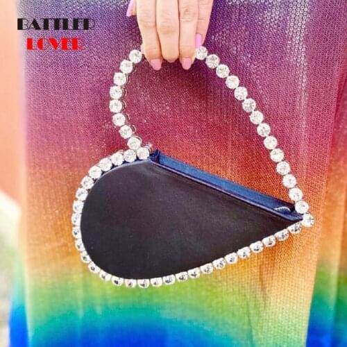 Diamond Red Heart Evening Clutch Bags Metal Handle Black Purse 2020 Designer Chic Rhinestone for Wedding Party Women Fashion PU