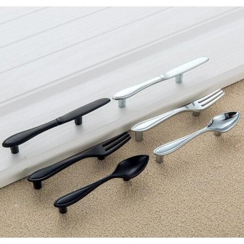 76MM Vintage Bronze Spoon Fork Creative Furniture Kitchen Cupboard Knobs Pulls Drawer Pull Zinc Alloy Knife Wardrobe Door Handle