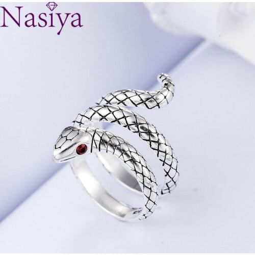 Vintage 925 Silver Ruby Gems Cobra Snake Band Opening Antique Rings Adjustable