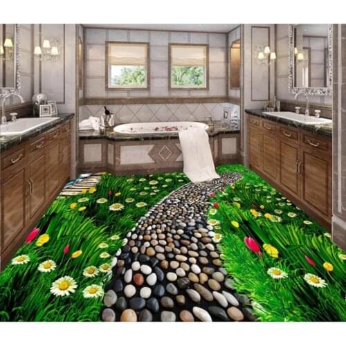 Floral green grass natural floor Mural PVC Waterproof Self-Adhesive Bathroom Restaurant Kitchen Floor Sticker