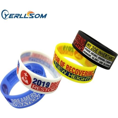 YERLLSOM 100PCS/Lot High Quatlity Custom1inches silicone bracelets with engrave and ink filled logo for events YS19071701
