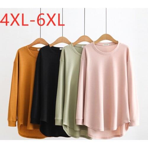 New ladies autumn winter plus size basic tops for women large long sleeve loose cotton black pink O neck T-shirt 4XL 5XL 6XL