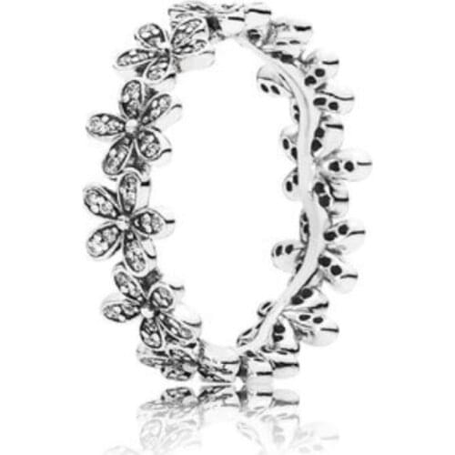 925 Sterling Silver pandora Ring Dazzling Daisy Flower Chain With Crystal Rings For Women Wedding Party Gift Fine Jewelry