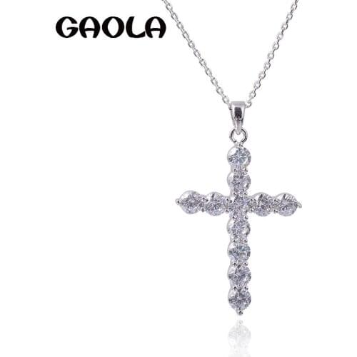 GAOLA Vintage Cross Necklaces Pendants Silver Color Cubic Zirconia Jewelry For Women Accessories GLD0091