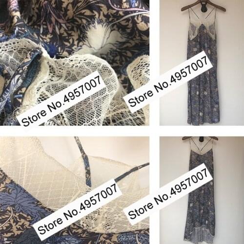 Ladies Viscose High Quality Contrast Lace Patchwork Printed Strap Midi Dress