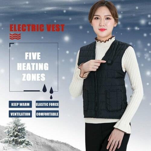 Intelligent Heating Vest Area 5 Usb Vest Warm Clothes Women Heated Vest Black Mens Jackek Sleeveless Electric Heating Clothes