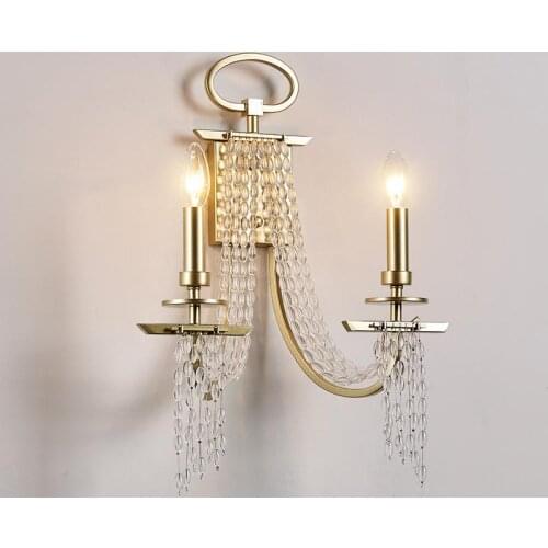 Post modern champion gold wall lamps luxury crystal wall sconces lighting loft bedside wall lamp nordic hotel restaurant hallway