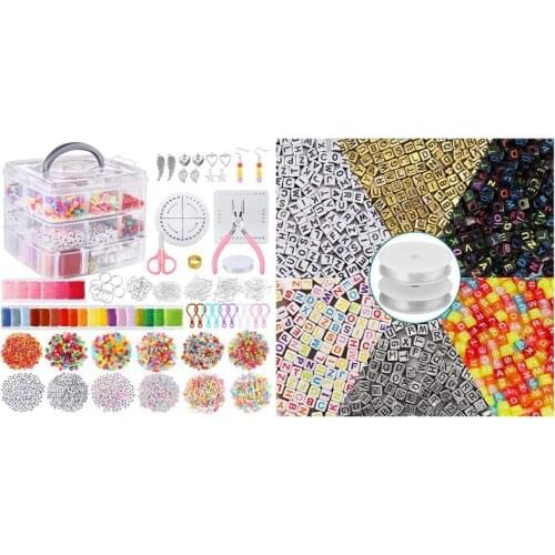 1 Set 12 Styles 17 X 17 X 15Cm Friendship Bracelet Kit & 1 Set 24 X 12 X 2.5Cm Alphabet Beads with Crystal String