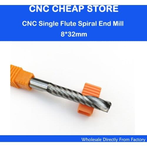 1pc Carbide CNC Router Bits one Flute Spiral End Mills Single Flute Milling Cutter Tool Acrylic ABS PVC Cutter SHK 8mm CEL 32mm