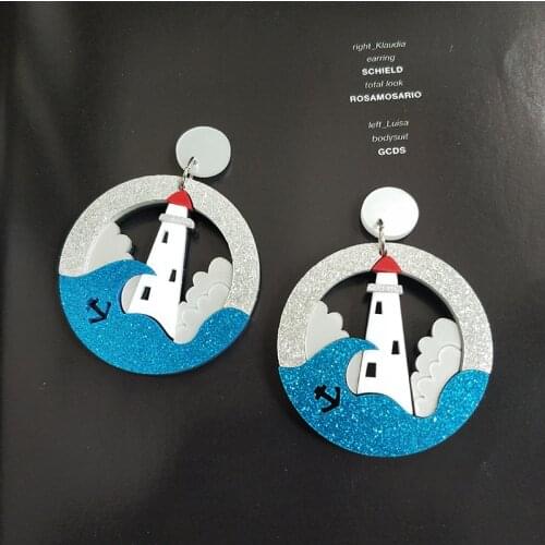 2020 New Cute Japan Glitter Wave Lighthouse Acrylic Drop Earrings Blue Rocket Trendy Fashion Earrings For Women 2019 Statement