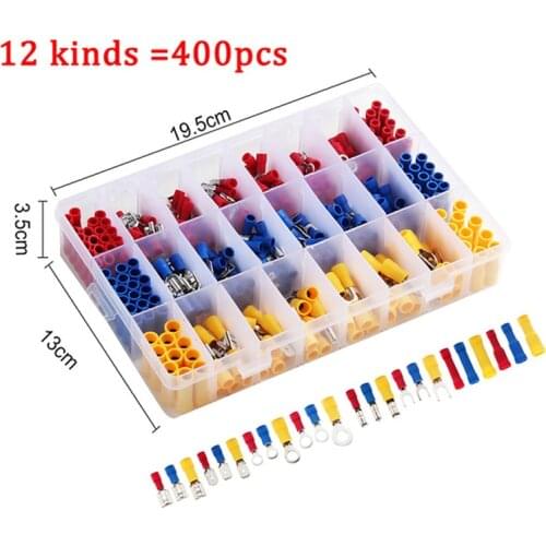 400pcs Dc Electrical Connector Insulated Wire Terminals Crimp Spade Butt Plug Slides Ferrules Block Cord Wire Fork U-type Kit