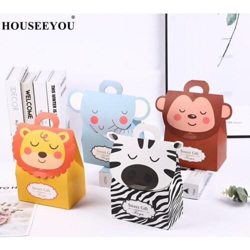5/10/20PCS Animals Bags Treat Kids or Guests Dragee Gift Box with Handle Jungle Safari Candy Packing Birthday Party Favors