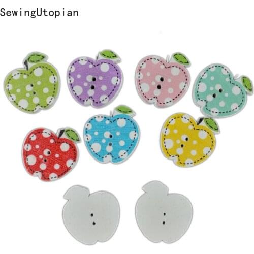 50PCS Mixed Apples Pattern Wooden Buttons for Clothes Crafts Sewing Decorative Needlework Scrapbooking DIY Accessories