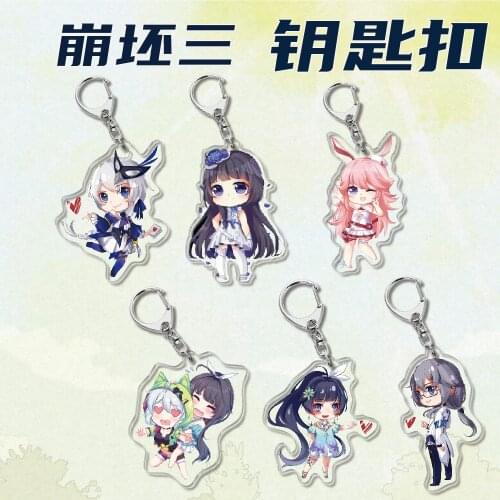 Anime Honkai Impact 3 Cosplay Acrylic Keychain Toy Kiana Kaslana Figures Keyring Double-sided Key Chain Pendant Gift