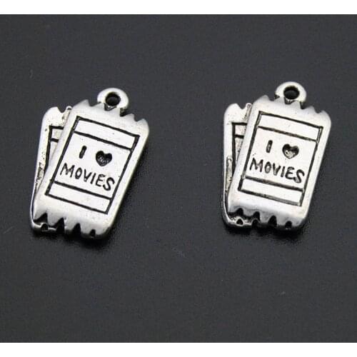 5PCS Silver Color I Love Movies Tickets DIY Engraved Bracelet Charm For Movie Lovers DIY Jewelry Findings Accessories A974