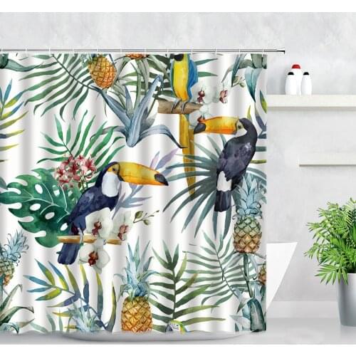 Water Color Flowers Toucan Shower Curtains Tropical Plant Pineapple Parrot Birds Print Bathroom Curtain Partition Screens Decor
