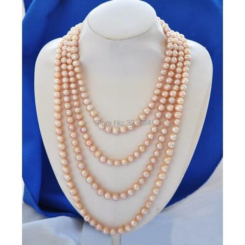 Long 100" 10mm pink round freshwater cultured pearl necklace