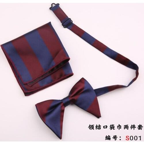 Mens big horns bow tie and chest scarf formal dress wedding pocket square trendy wedding suit striped bow two-piece suit