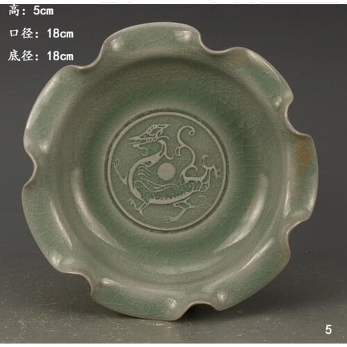 Antique SongDynasty porcelain plate,Green glaze carved phoenix plate #5,Hand-painted crafts,Collection&Adornment,Free shipping