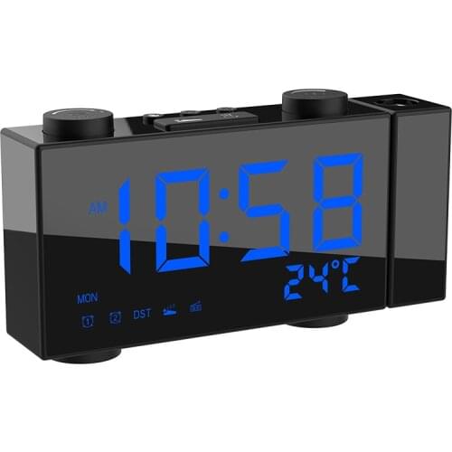 H16 Projection Dual Alarm Clock FM Radio With LED Digital Time Week Temperature Display With 4 Levels Of Display Brightness