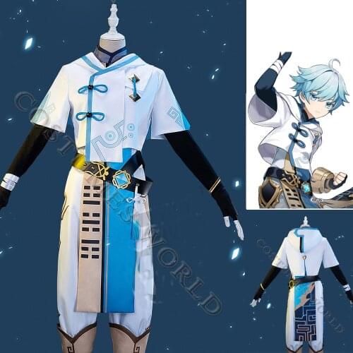 Game Genshin Impact Cosplay Chongyun Cosplay Costume Shoes Wig Unisex Adult Halloween Party Role Play Clothing Chongyun Blue Wig