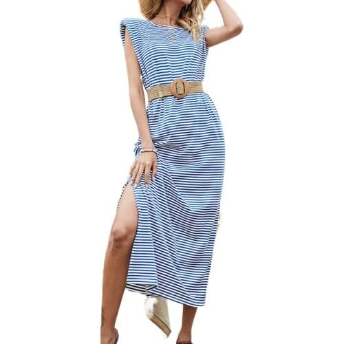 2021 Summer New Style Womens Sleeveless Mid-length A-line Skirt Striped Dress Woman Dress