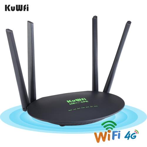 KuWfi 4G LTE Router 300Mbps Wireless CPE 3G/4G LTE Wifi Router with Sim Card Slot Wan/Lan Port 4 External Antennas