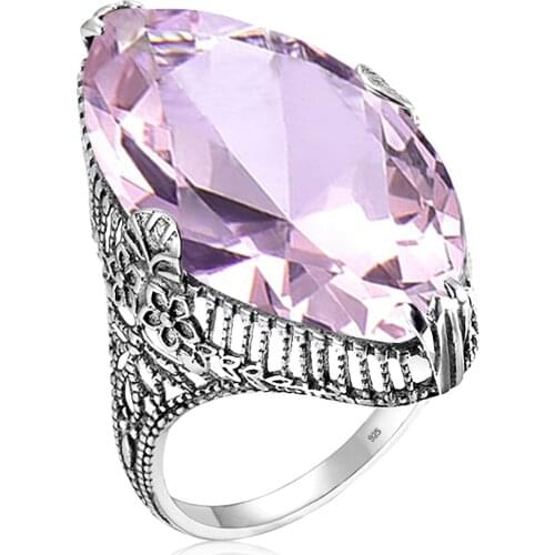 Trendy Pink Gemstone Rings For Women Marquise Real 925 Sterling Silver Ring Chunky Unique Handmade Womens Jewelry Gift Female
