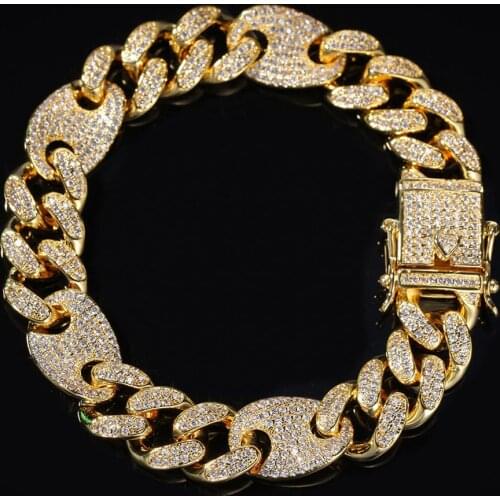 Hip hop fashion Men jewelry Gold & silver color Bracelet with modern stylish design collection Iced out cuban in Crystal Cuban