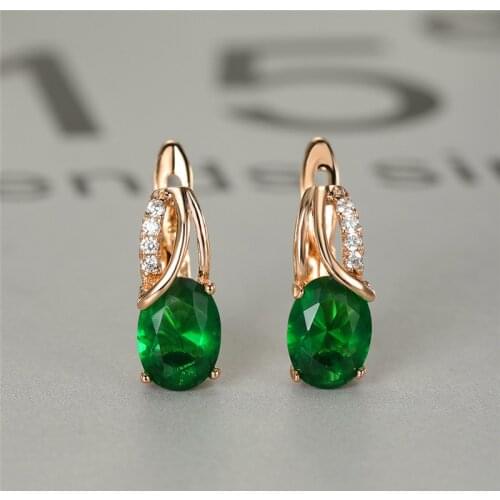Trendy Female Green Zircon Stone Earrings Charm Gold Color Small Clip Earrings For Women Dainty Crystal Oval Wedding Earrings