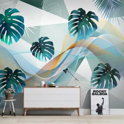 Custom 3D Plant Leaves Abstract Geometric Stripe Mural Wallpaper Modern Living Room Sofa TV Background Wall Home Decor Painting