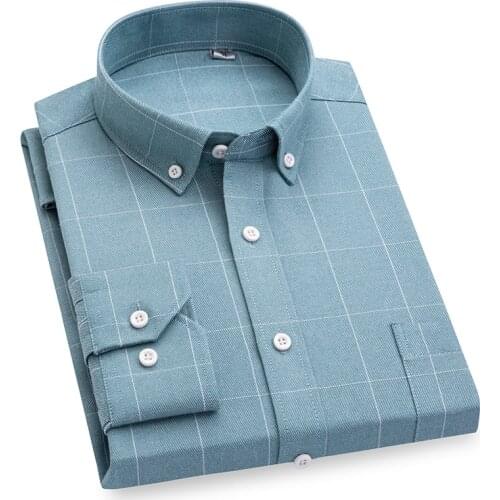 New Plaid Mens Dress Shirt Slim Fit Long-Sleeved Easy Care Checked Design Pocket Business Male Casual Shirts Tops