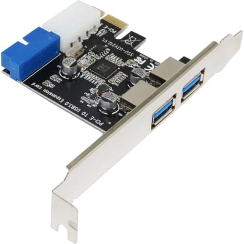 New USB 3.0 PCI-E Expansion Card Adapter External 2 Port USB3.0 Hub Internal 19 Pin Header PCIE Card 4 Pin IDE Power Connector