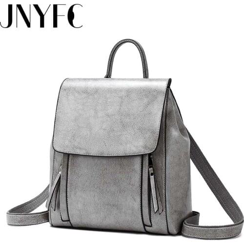 JNYFC New Women Fashion Backpacks Big Bag Satchel Real Soft High Quality Split Leather Brown Gray Black