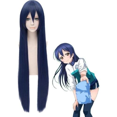 LoveLive Sonoda Umi Cosplay Wig Love Live long straight dark blue Wigs Heat Resistant Synthetic Fake Hair Anime Perucas