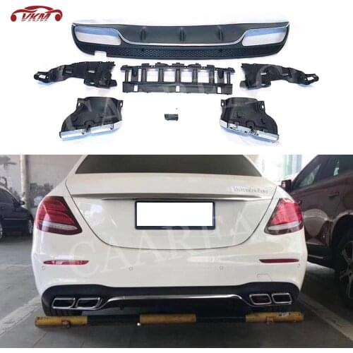 C Class PP Rear Bumper Lip Diffuser with Exhaust Tips for Benz W205 C200 C220 Sedan 4 Door Change to C63 AMG look 15-17 sport