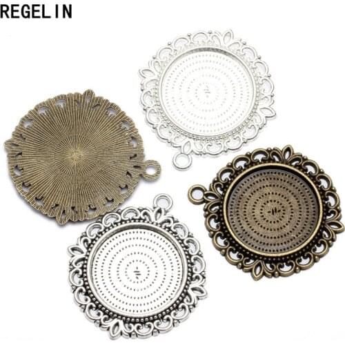 REGELIN Antique Silver Color Pendant Settings Cabochon Base Bezel 10pcs 25mm Cabochons Cameo DIY Pendant Charms Jewelry Making