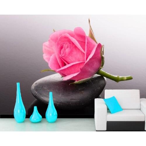 Roses Stones Pink color Flowers 3d wallpaper mural papel de parede forl iving room sofa TV wall bedroom kitchen restaurant cafe
