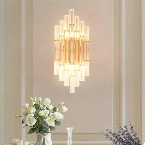 Nordic Crystal LED Wall Lamp Gold Wall Lamps for Bedroom Bedside Living Room Aisle Corridor Stairs Modern Indoor Sconce Lighting