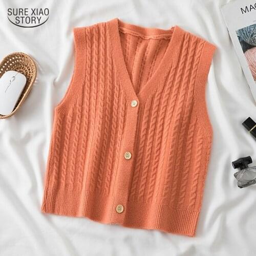 2021 College Loose All-match Knitted Vest Autumn V-neck Twist Rainbow Sweater Vest Casual Solid Button Ribbed Jacket Coat 17023