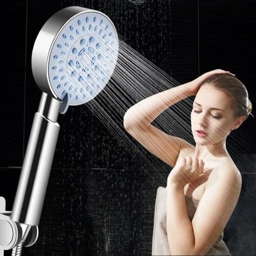 High Quality Five Function Shower Head With Chrome Silica Gel Holes Water Saving Showerhead Rainfall Round Handheld Shower