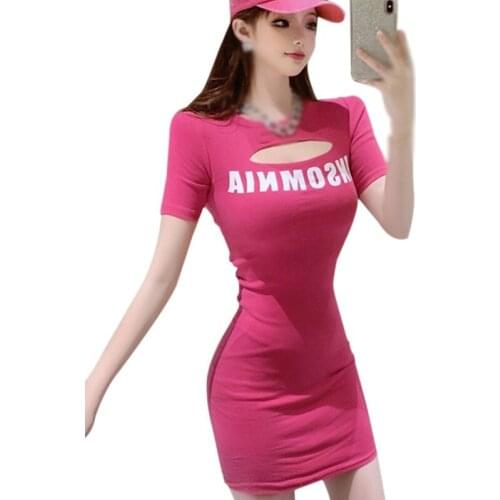 Women Summer Tops Printed Letter O Neck T-Shirt Mini Dress Big Bust Sexy Dresses