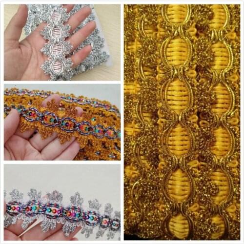 4.5cm Wide Gold And Silver Silk Water Soluble Embroidery Lace Ribbon Costume Dress Decoration Clothes Jacket Skirt Curtain Trim