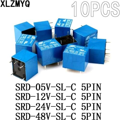 10pcs Relays SRD-05VDC-SL-C SRD-12VDC-SL-C SRD-24VDC-SL-C SRD-48VDC-SL-C 5 Pin DC 5V 12V 24V 48V 10A 250VAC 5PIN Power Relays