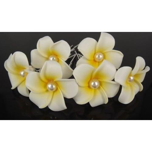 100 Pcs White Hawaiian Plumeria Pearl Flower Foam Hair Clip Hair Pins Hair Accessory Wedding Prom For Girl Women