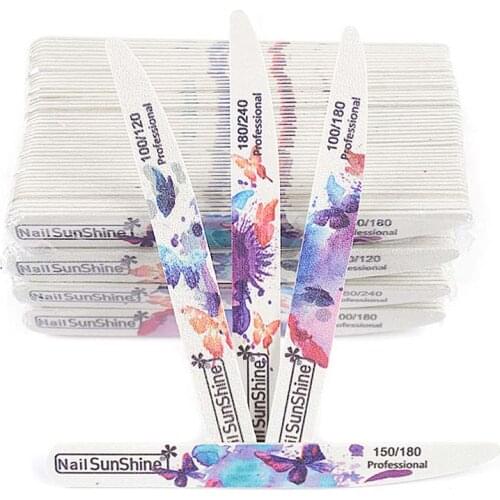 100pcs Wooden Nail Files 100/120/150/180/240 Grit Sandpaper Nail Buffer Block Washable Nails Polishing Remover Tools