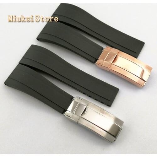 20mm fashion luxury black Rubber watch strap with silver Stainless steel buckle