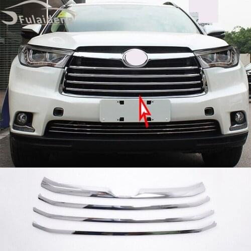 4pcs For Toyota Highlander 2014-2016 ABS Chrome Front Bumper Grille Grill Cover Trim Car Styling Accessories