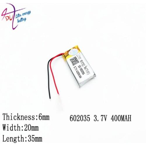 5pieces/lot)602035 400 mah lithium- polymer battery quality goods of CE FCC ROHS certification authority